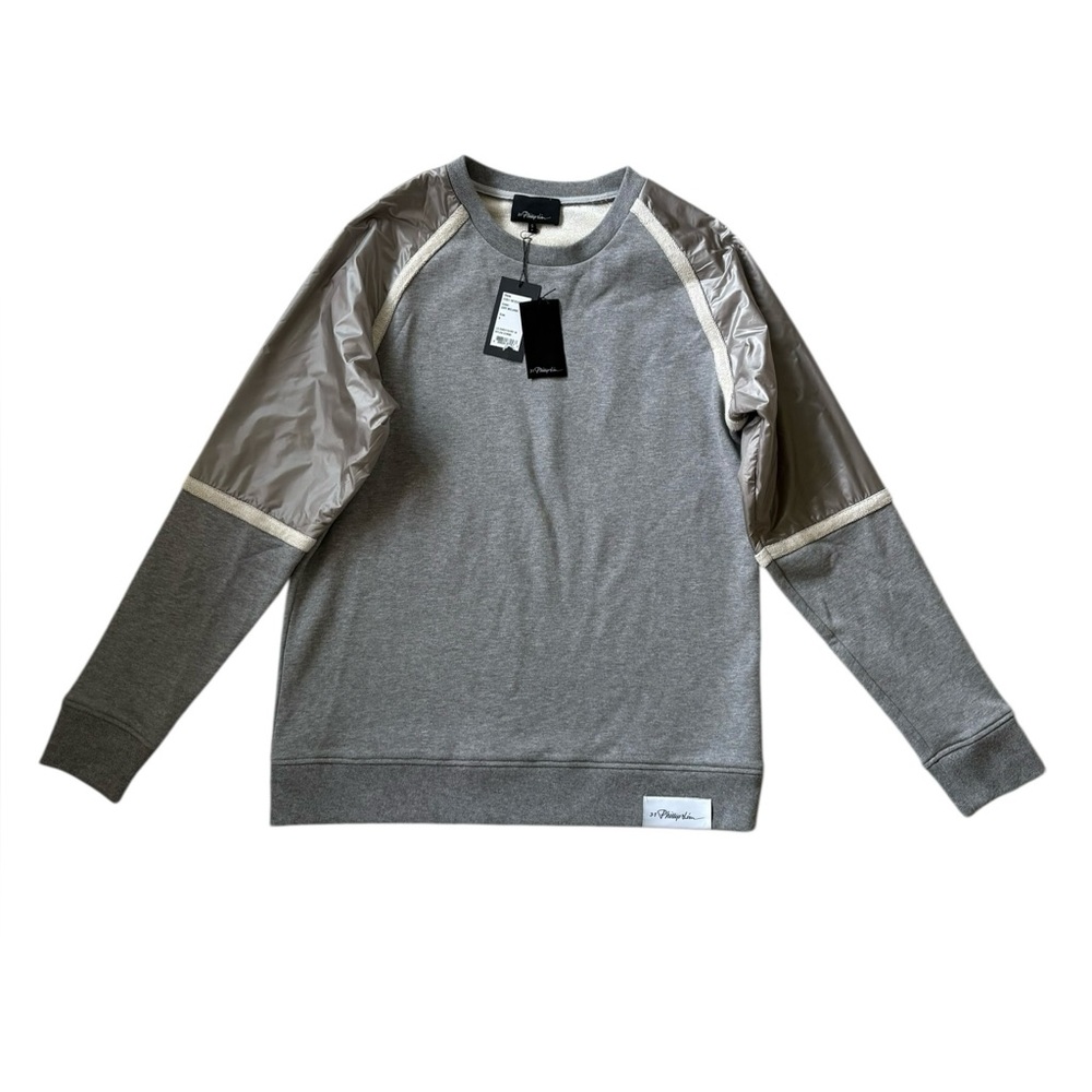 3.1 Phillip Lim Grey Melange Sweatshirt with Nylon Combo Sleeves  Size S NWT